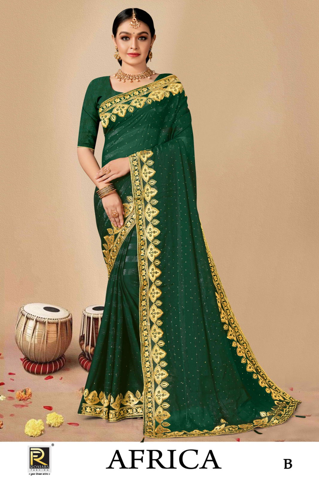 Ronisha Africa Embroidery Party Wear Saree Catalog
